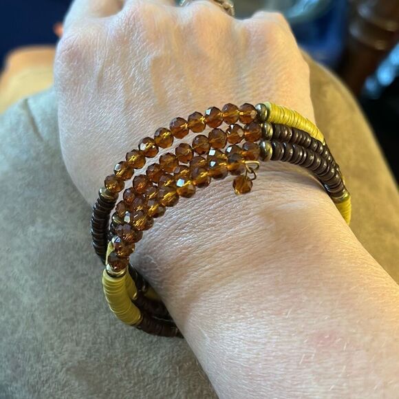 Vintage‎ Brown Beaded Wire Wrap Bracelet with Thread Spun Accents. - Picture 3 of 7